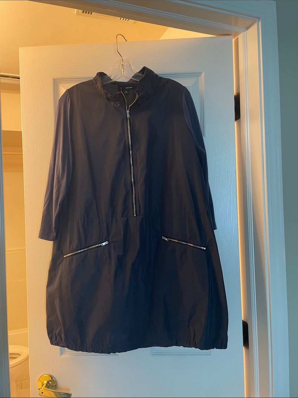 Women’s Sun Kim Mixed Media Navy Half-Zip Pullover Lightweight Jacket